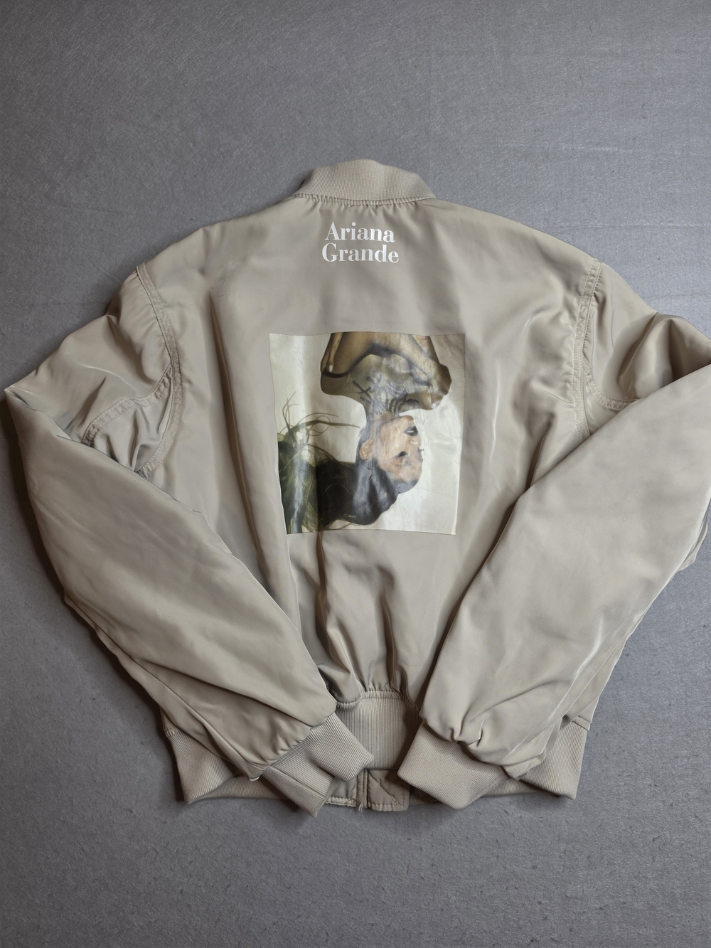 Ariana Grande Beige Graphic Bomber Jacket Thank U Next Size Xs
